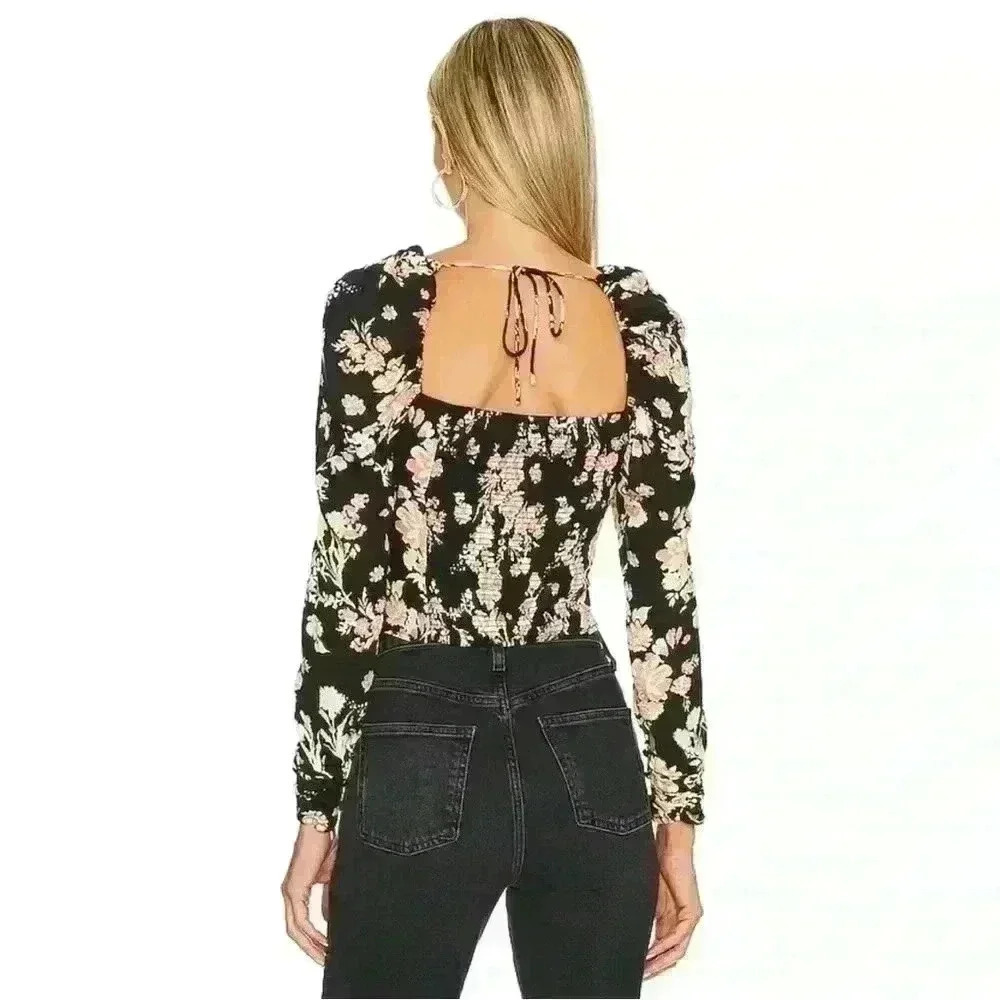 FREE PEOPLE HILARY PRINTED TOP IN BLACK COMBO - Size Small - BNWT - Picture 3 of 8
